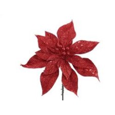 8.5 Inch Red Glittered Poinsettia Pick (lot of 12) SALE ITEM